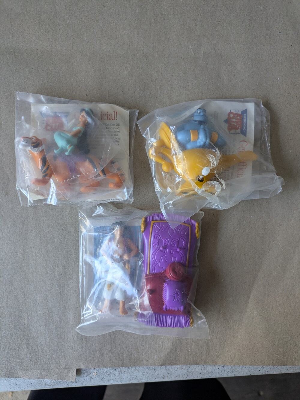 1992 Disney Aladdin Burger King Kids Club,toy set of 3, Original Packaging